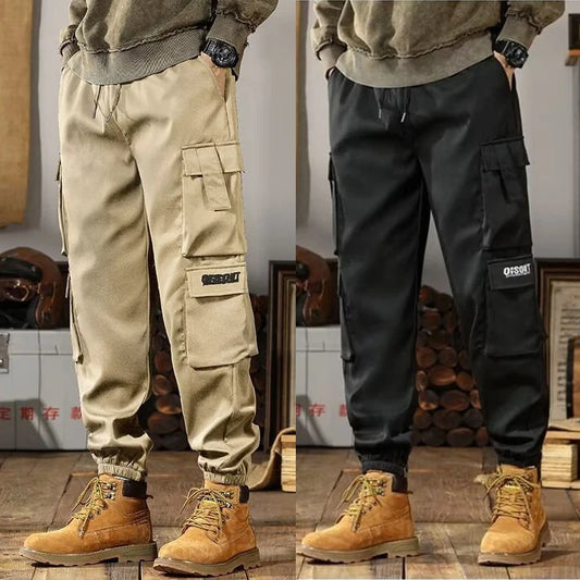 2025 New Men Casual Pants Autumn Multi Pocket Sports Pants Khaki Black Green Elastic Waist Pants M-4XL