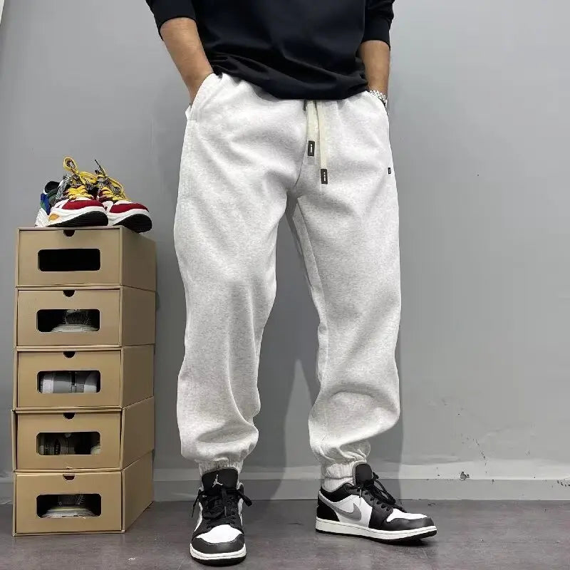 Men's Autumn Casual Pants Cotton Warm Sports Sweatpants Loose Large Solid Color Trousers for Men Classic Men's Clothing 2024 New