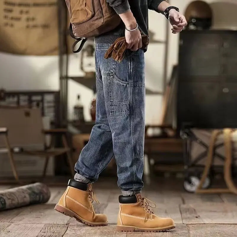 Men's Loose Jeans Classic Vintage Denim Trousers High Quality Cargo Pants Men High Street Fashion Men Clothing Spring New 2024