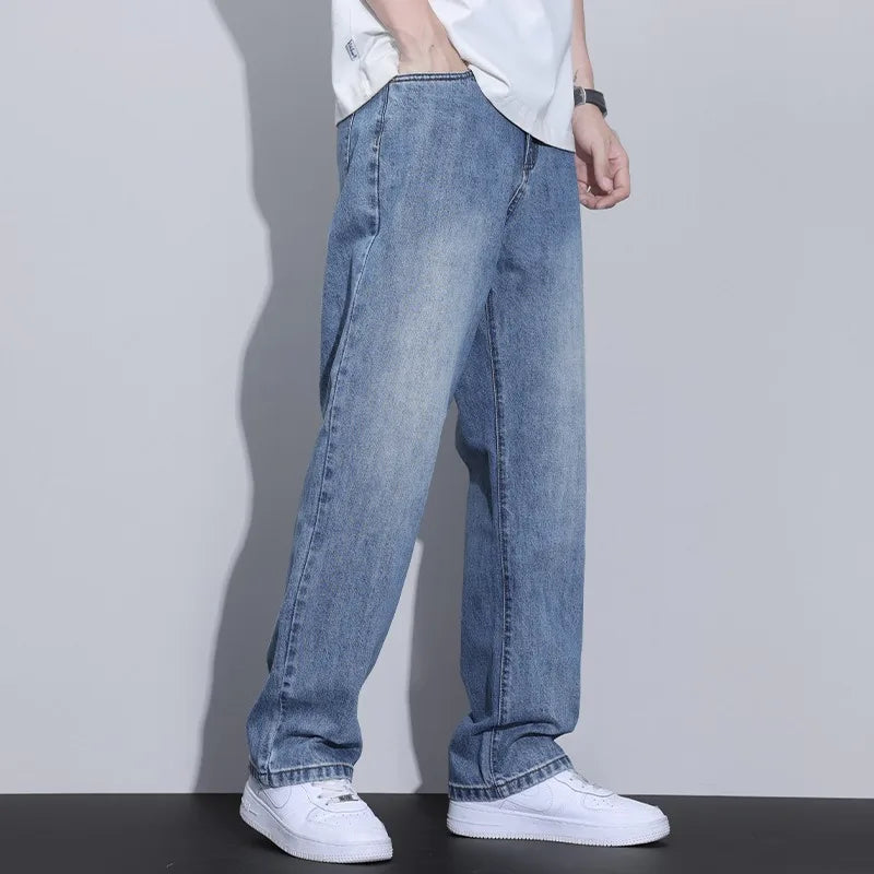Autumn Spring Light Blue Cargo Jeans Men Streetwear Denim Jogger Pants Men Baggy Harem Jean Trousers Plus Size New
