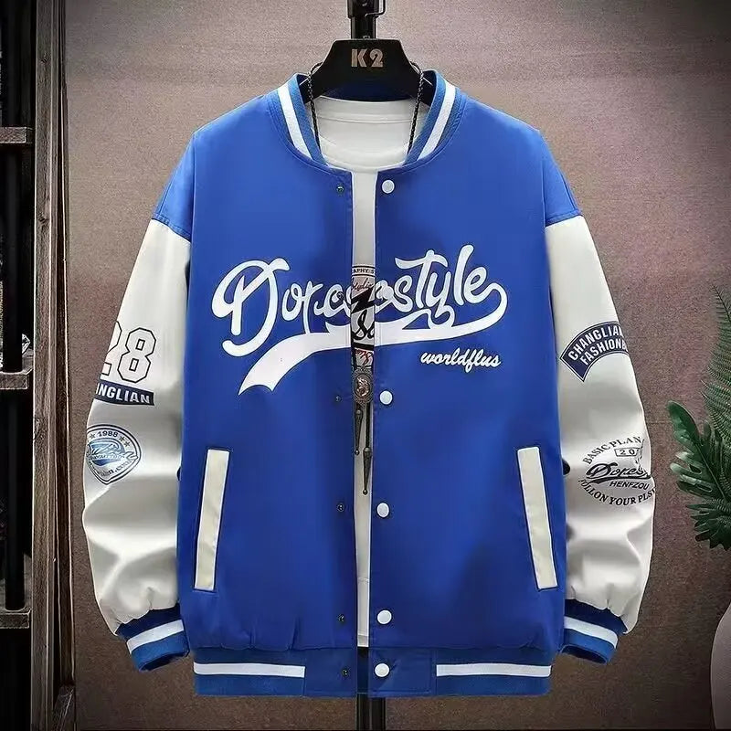 New Men's Black Baseball Jacket Hot Selling Harajuku High Street Blue Sports Jacket Fashionable Men's Thin Baseball Uniform 2024