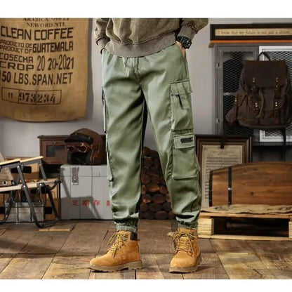 2025 New Men Casual Pants Autumn Multi Pocket Sports Pants Khaki Black Green Elastic Waist Pants M-4XL